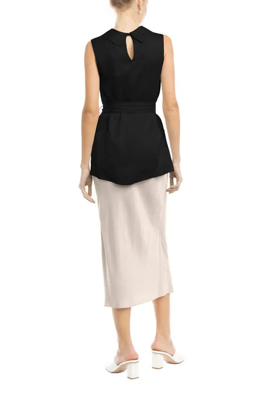 Victoria Black Sleeveless Top With Belted Waist- Simply Simpson's Boutique is a Women's Online Fashion Boutique Located in Jupiter, Florida