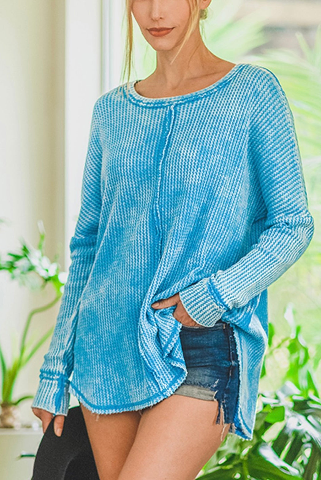 River of Dreams Waffle Knit Top-110 Long Sleeves- Simply Simpson's Boutique is a Women's Online Fashion Boutique Located in Jupiter, Florida