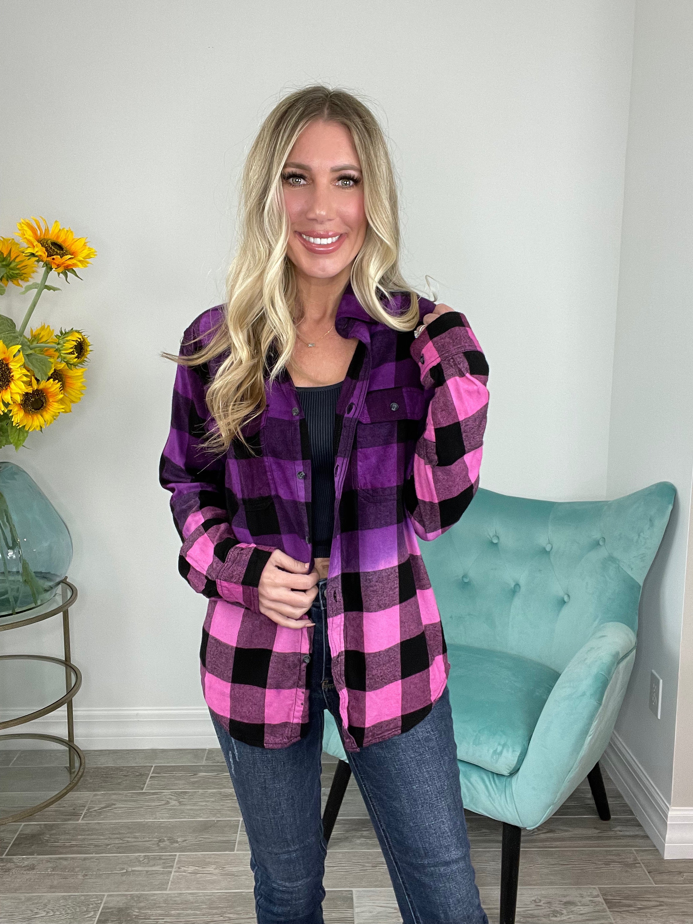 Life of the Party Ombre Flannels-110 Long Sleeves- Simply Simpson's Boutique is a Women's Online Fashion Boutique Located in Jupiter, Florida