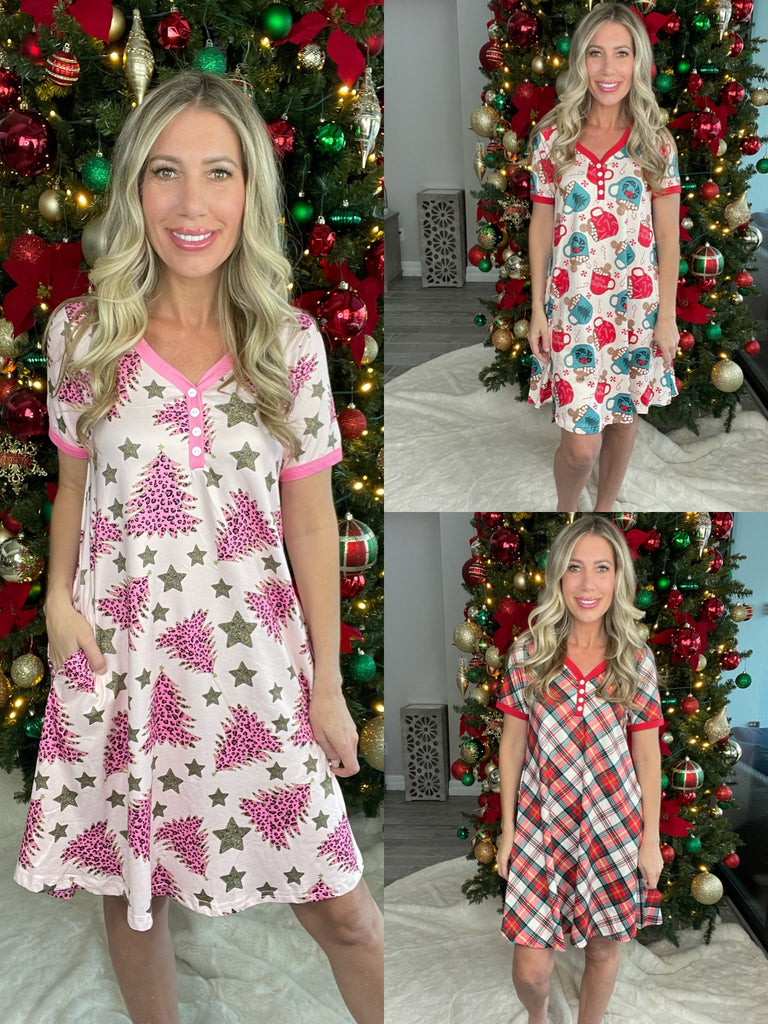 Shirley & Stone Holiday Pajama Dresses-220 Lounge wear/Pajamas- Simply Simpson's Boutique is a Women's Online Fashion Boutique Located in Jupiter, Florida