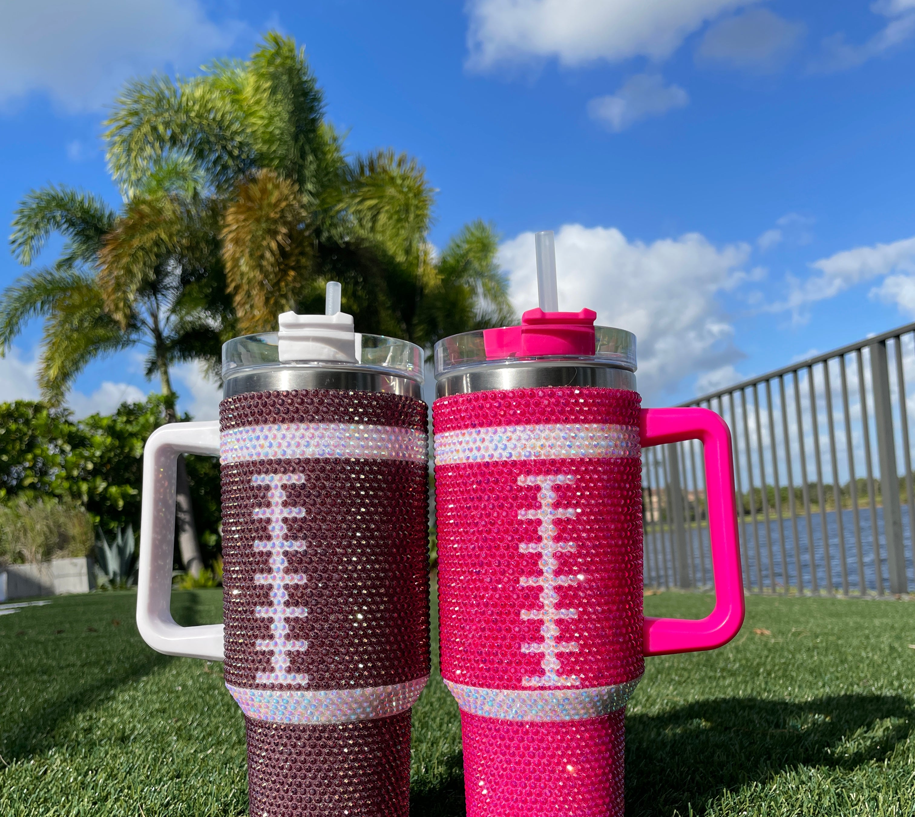 40oz Bling Football Tumblers-290 Home/Gift- Simply Simpson's Boutique is a Women's Online Fashion Boutique Located in Jupiter, Florida