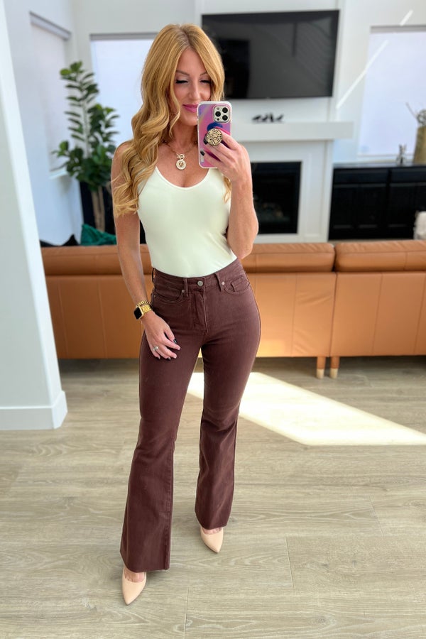 Judy Blue Tummy Control Espresso Flare Jeans-200 Jeans- Simply Simpson's Boutique is a Women's Online Fashion Boutique Located in Jupiter, Florida