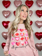 Pink All You Need is Love Corded Sweatshirt-160 Sweatshirts- Simply Simpson's Boutique is a Women's Online Fashion Boutique Located in Jupiter, Florida