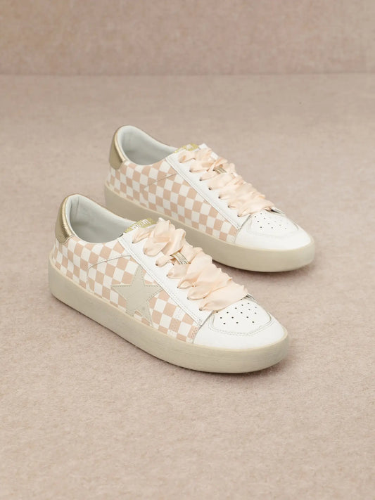 Champagne Coast Checkered Sneakers-260 Shoes- Simply Simpson's Boutique is a Women's Online Fashion Boutique Located in Jupiter, Florida