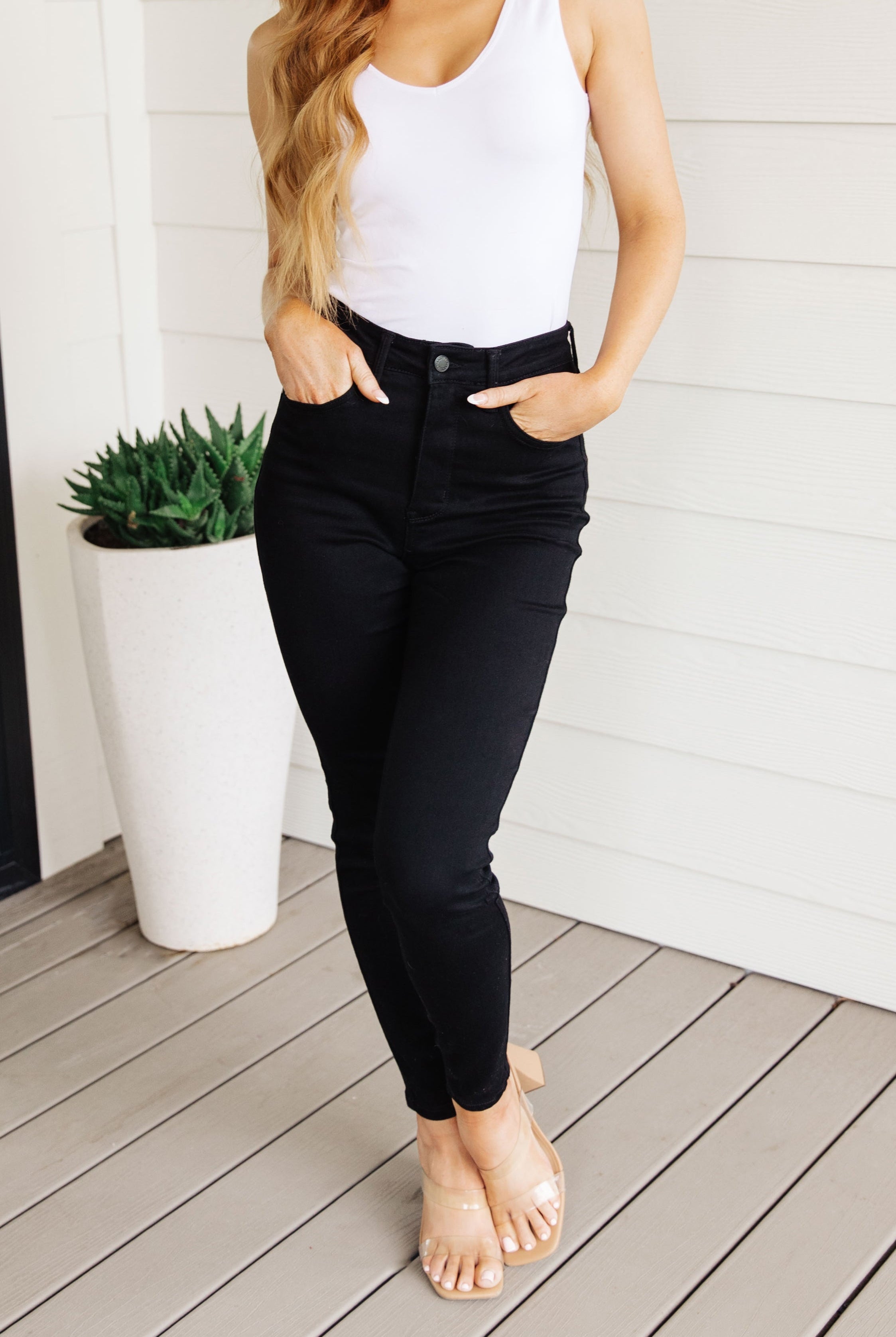 Audrey High Rise Control Top Classic Skinny Jeans in Black-Pants- Simply Simpson's Boutique is a Women's Online Fashion Boutique Located in Jupiter, Florida