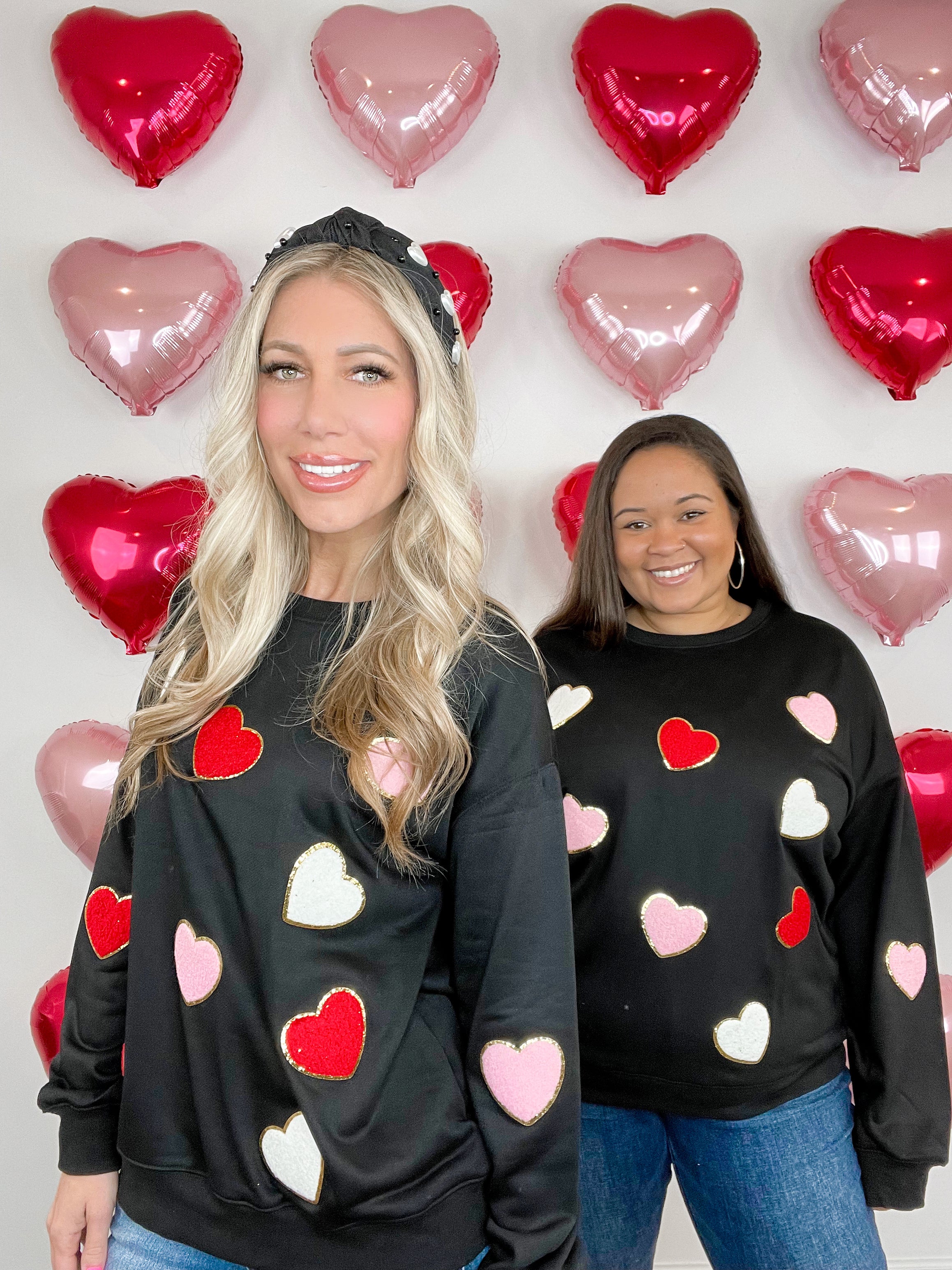 Black Chenille Embroidered Hearts Sweatshirt-160 Sweatshirts- Simply Simpson's Boutique is a Women's Online Fashion Boutique Located in Jupiter, Florida