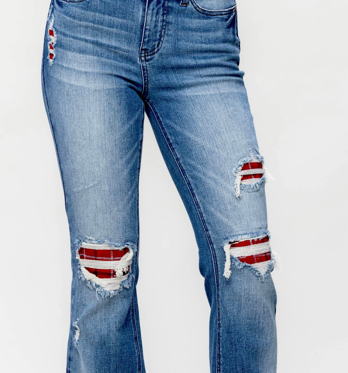 Judy Blue Plaid Patch Bootcut Jeans-200 Jeans- Simply Simpson's Boutique is a Women's Online Fashion Boutique Located in Jupiter, Florida