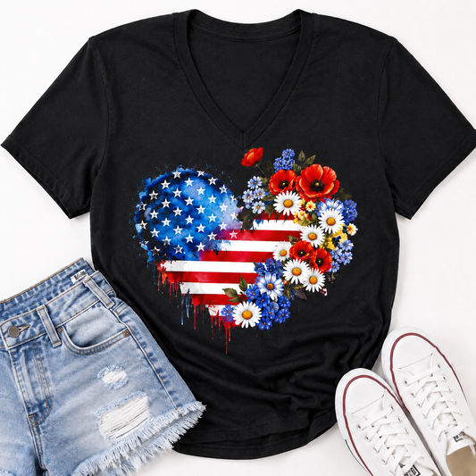 Preorder American Flag Floral Heart Graphic Tee-140 Graphic Tees- Simply Simpson's Boutique is a Women's Online Fashion Boutique Located in Jupiter, Florida