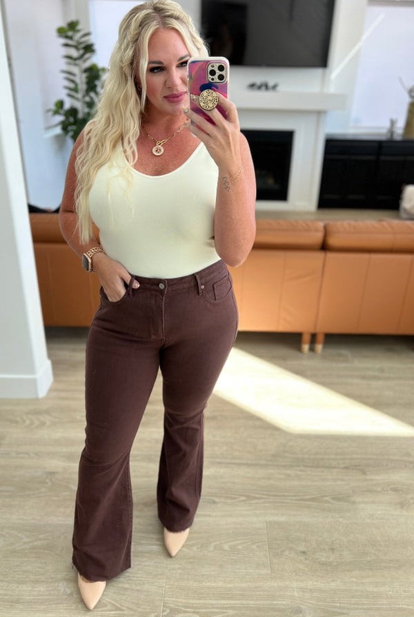 Judy Blue Tummy Control Espresso Flare Jeans-200 Jeans- Simply Simpson's Boutique is a Women's Online Fashion Boutique Located in Jupiter, Florida