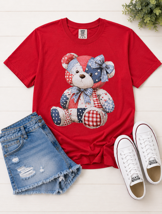 Preorder Americana Teddy Bear Graphic Tee-140 Graphic Tees- Simply Simpson's Boutique is a Women's Online Fashion Boutique Located in Jupiter, Florida