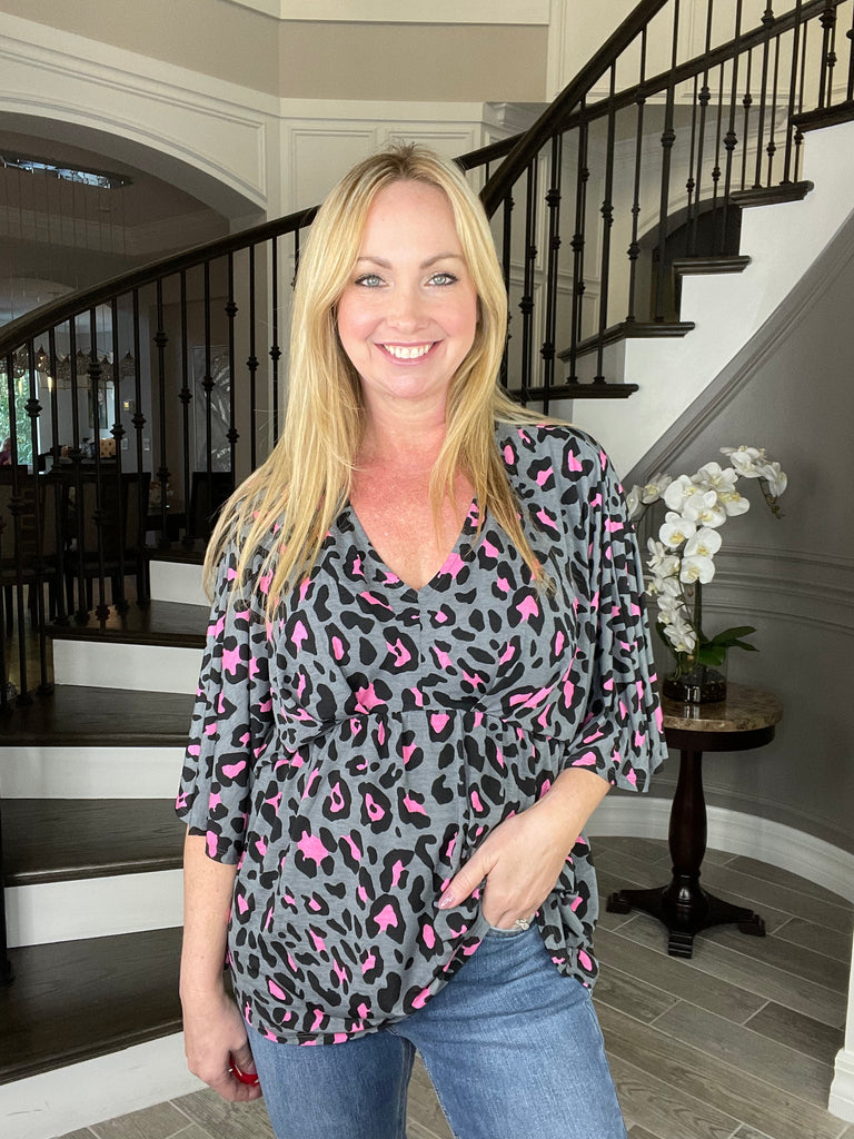Dear Scarlett Charcoal Leopard Dreamer-100 Short Sleeves- Simply Simpson's Boutique is a Women's Online Fashion Boutique Located in Jupiter, Florida