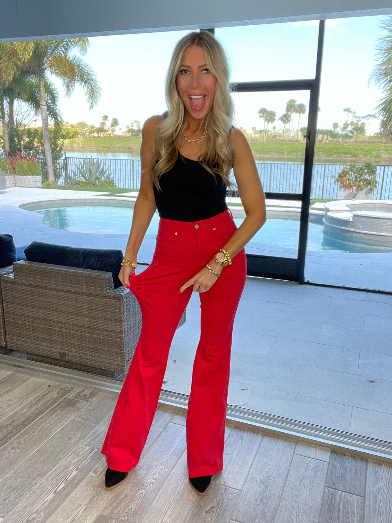 Judy Blue Red Tummy Control Flare Jeans-200 Jeans- Simply Simpson's Boutique is a Women's Online Fashion Boutique Located in Jupiter, Florida