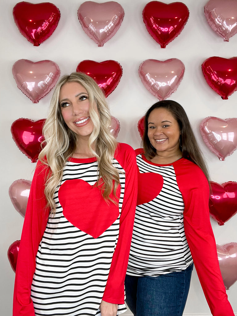 Striped Heart Long Sleeve Top-110 Long Sleeves- Simply Simpson's Boutique is a Women's Online Fashion Boutique Located in Jupiter, Florida