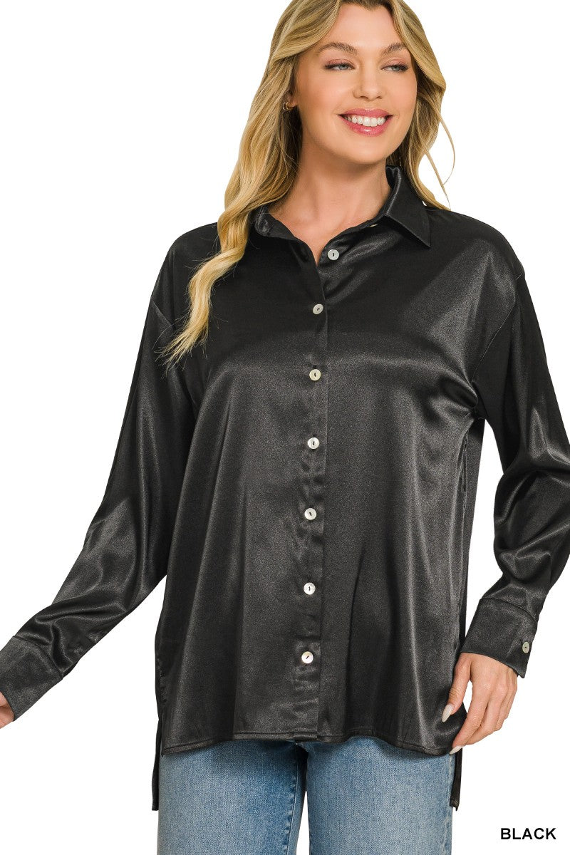 Luxe Satin Button Down Blouse-110 Long Sleeves- Simply Simpson's Boutique is a Women's Online Fashion Boutique Located in Jupiter, Florida
