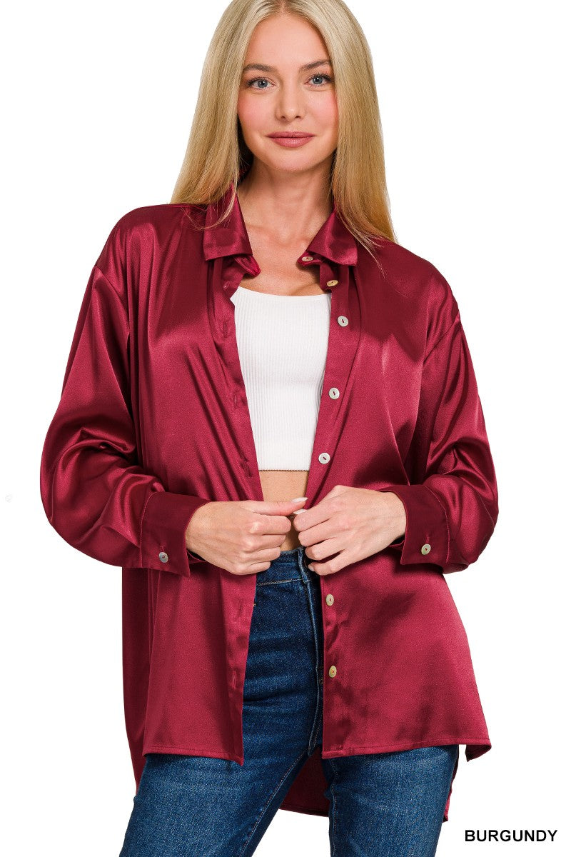Luxe Satin Button Down Blouse-110 Long Sleeves- Simply Simpson's Boutique is a Women's Online Fashion Boutique Located in Jupiter, Florida