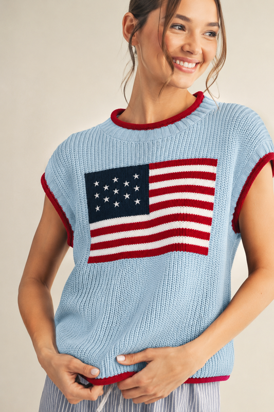 Blue American Babe Knit Top-100 Short Sleeves- Simply Simpson's Boutique is a Women's Online Fashion Boutique Located in Jupiter, Florida