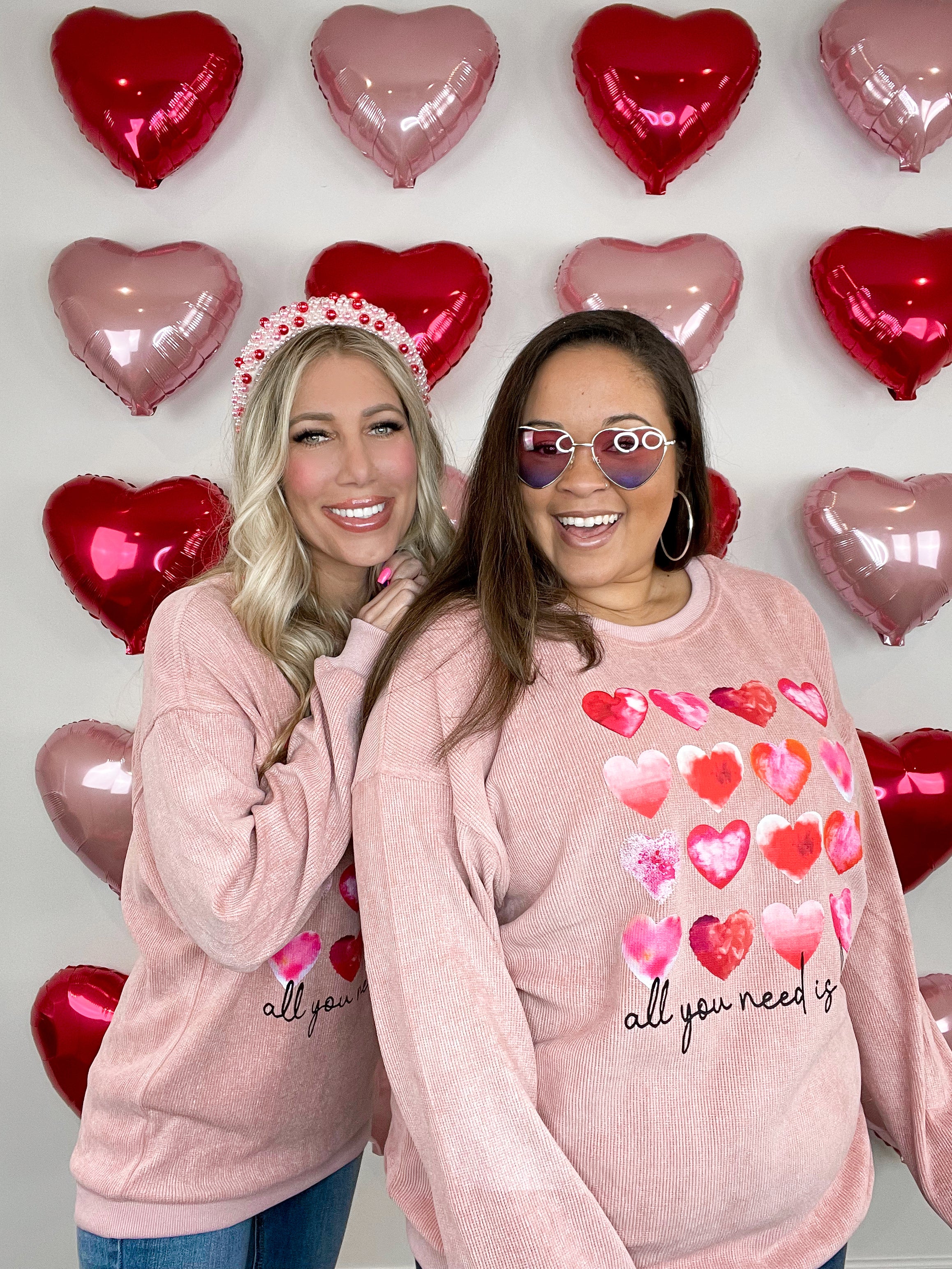 Pink All You Need is Love Corded Sweatshirt-160 Sweatshirts- Simply Simpson's Boutique is a Women's Online Fashion Boutique Located in Jupiter, Florida