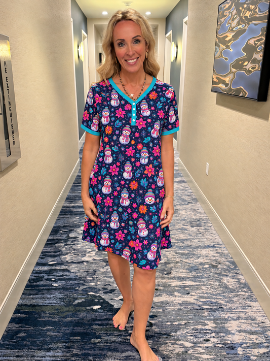 Preorder Midnight Snowman Pajama Dresses-220 Lounge wear/Pajamas- Simply Simpson's Boutique is a Women's Online Fashion Boutique Located in Jupiter, Florida