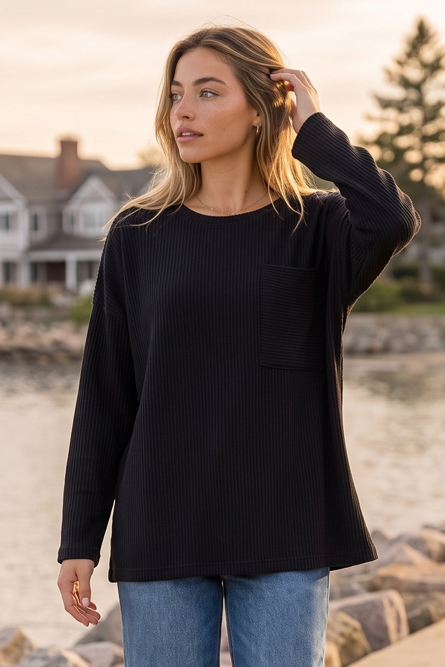 Dear Scarlett Hollis Ribbed Pocket Top-110 Long Sleeves- Simply Simpson's Boutique is a Women's Online Fashion Boutique Located in Jupiter, Florida