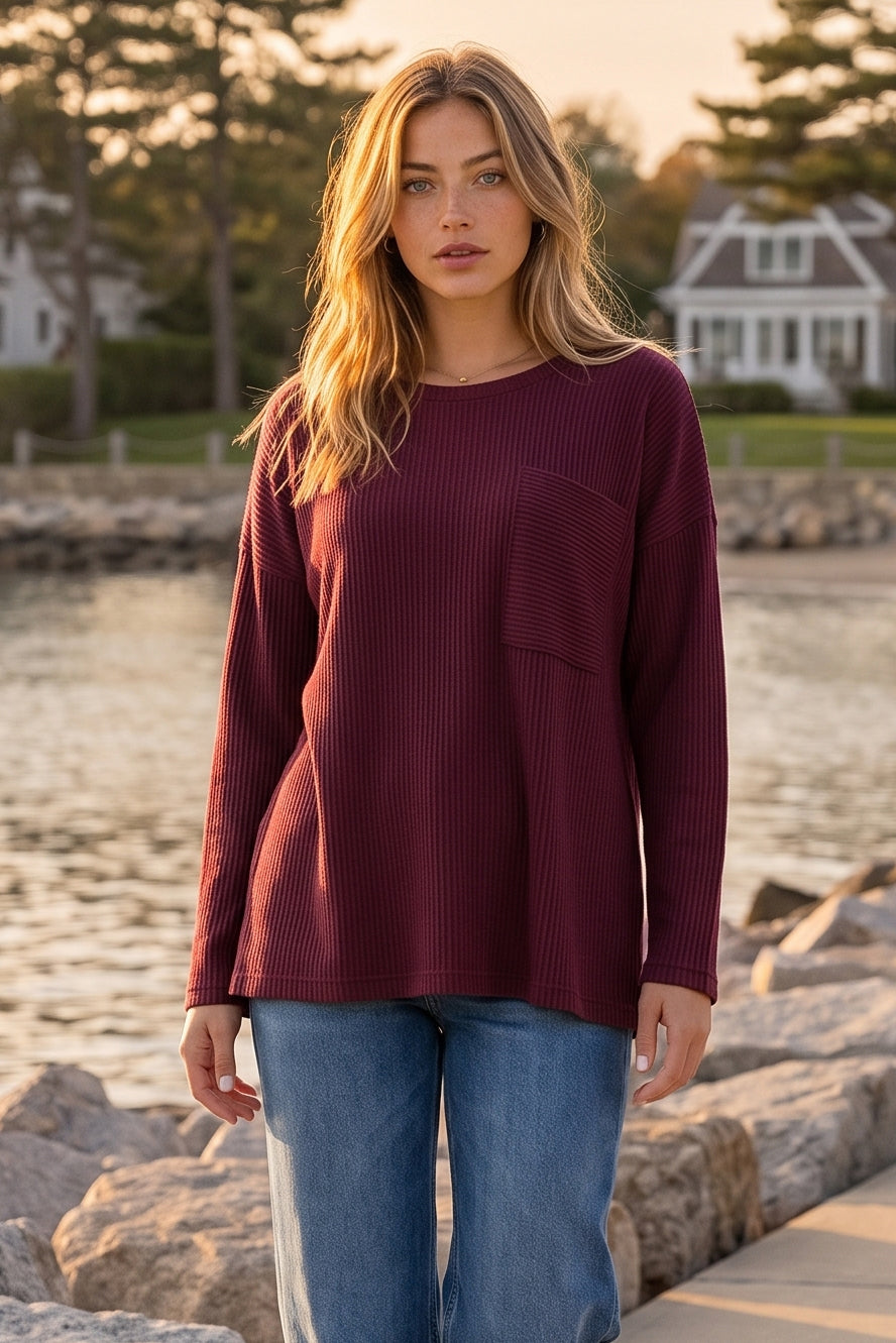 Dear Scarlett Hollis Ribbed Pocket Top-110 Long Sleeves- Simply Simpson's Boutique is a Women's Online Fashion Boutique Located in Jupiter, Florida