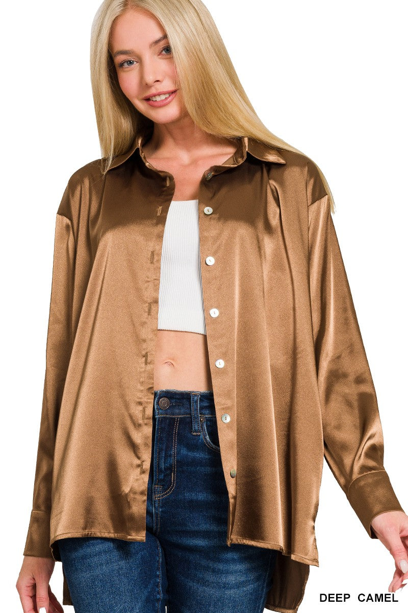 Luxe Satin Button Down Blouse-110 Long Sleeves- Simply Simpson's Boutique is a Women's Online Fashion Boutique Located in Jupiter, Florida