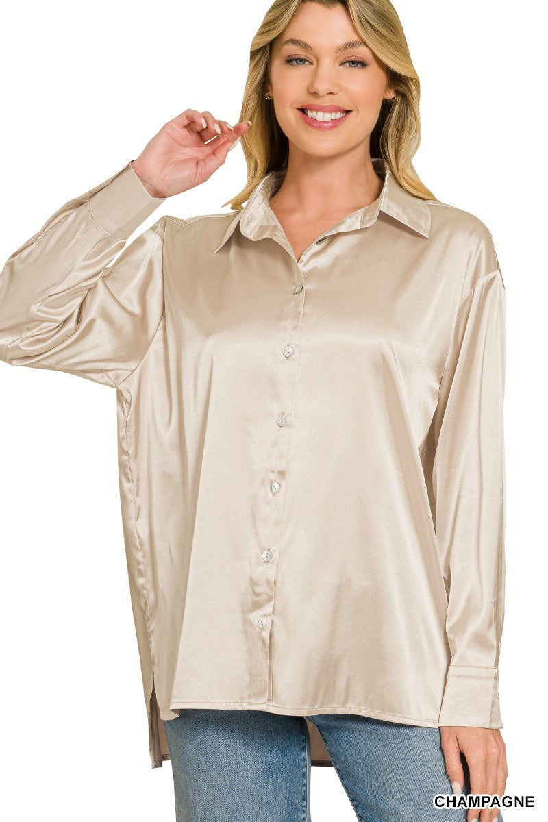 Luxe Satin Button Down Blouse-110 Long Sleeves- Simply Simpson's Boutique is a Women's Online Fashion Boutique Located in Jupiter, Florida