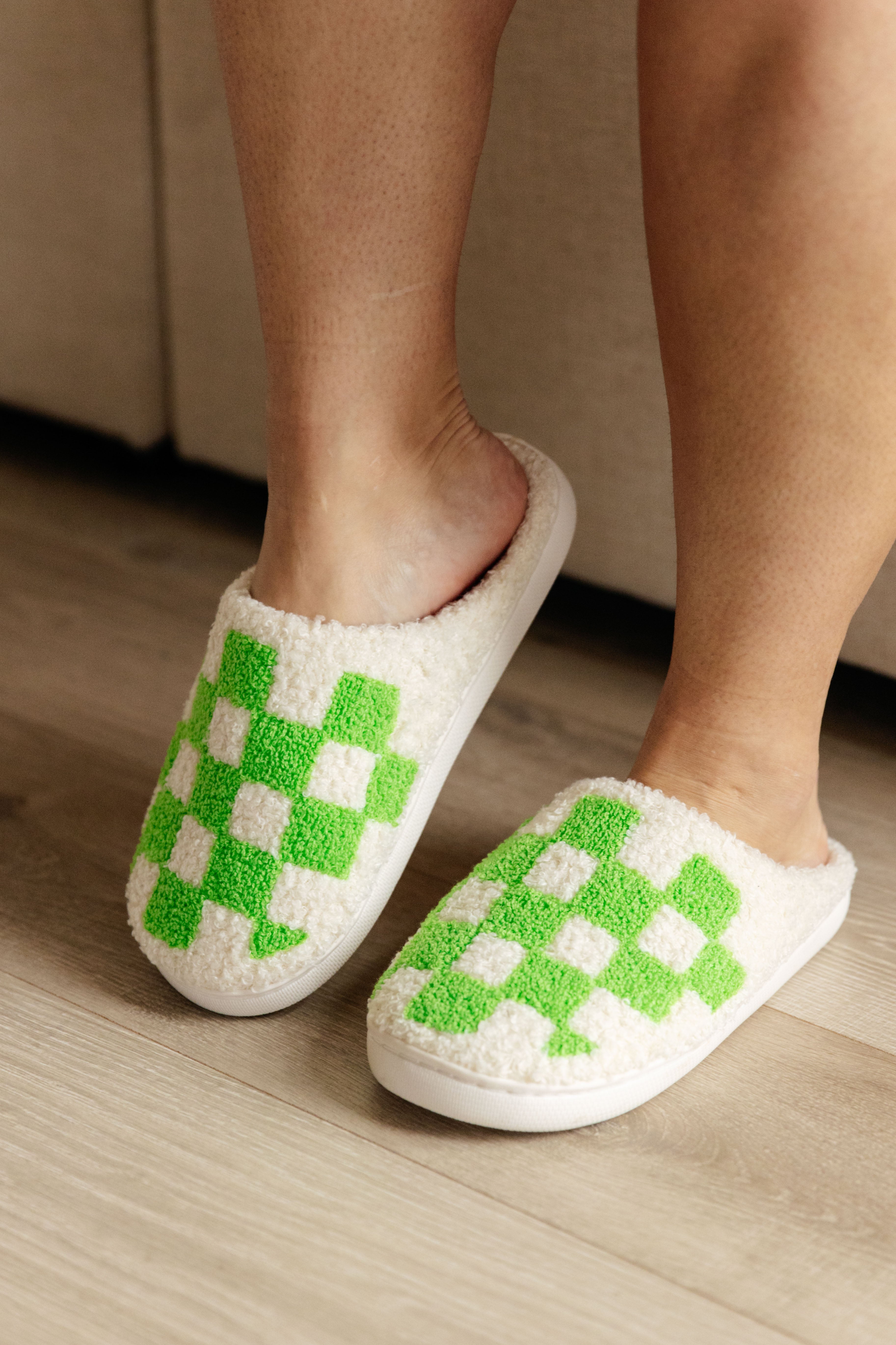 Checked Out Slippers in Green-Shoes- Simply Simpson's Boutique is a Women's Online Fashion Boutique Located in Jupiter, Florida