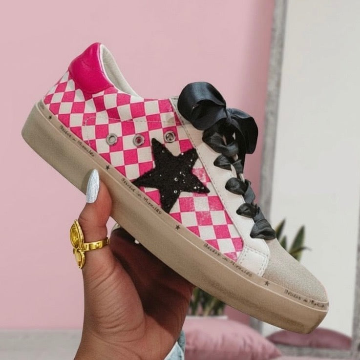 Hot Pink Checkmate Superstar Sneakers