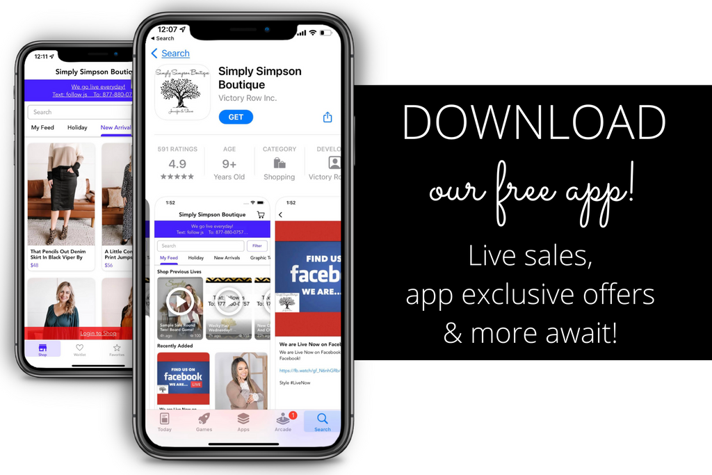 Download our free app! Live sales, app exclusive offers and more await | Simply Simpson Boutique | Women's Clothing, Gifts and Accessories 