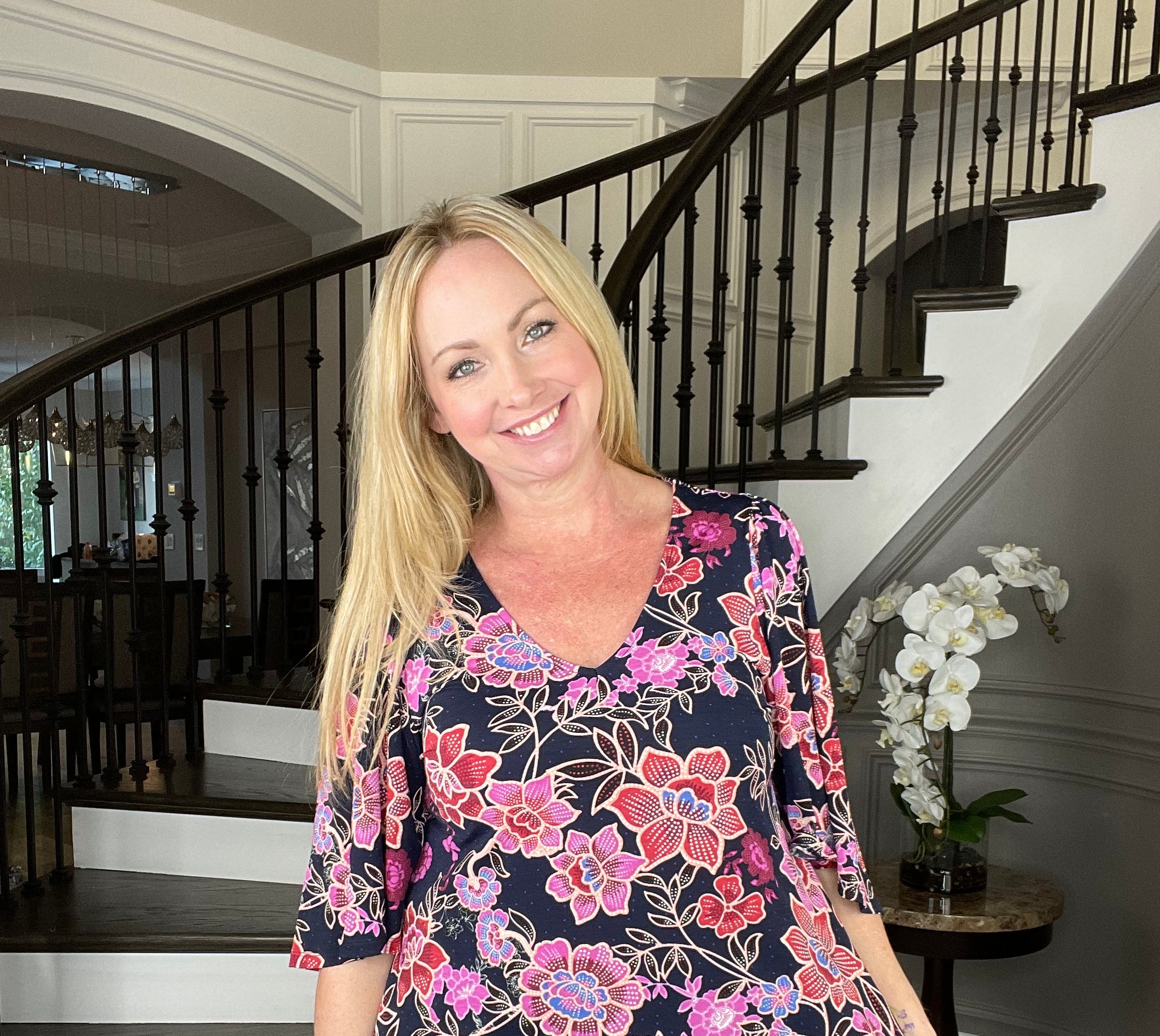 Dear Scarlett Navy Floral Drape Sleeve Top-100 Short Sleeves- Simply Simpson's Boutique is a Women's Online Fashion Boutique Located in Jupiter, Florida