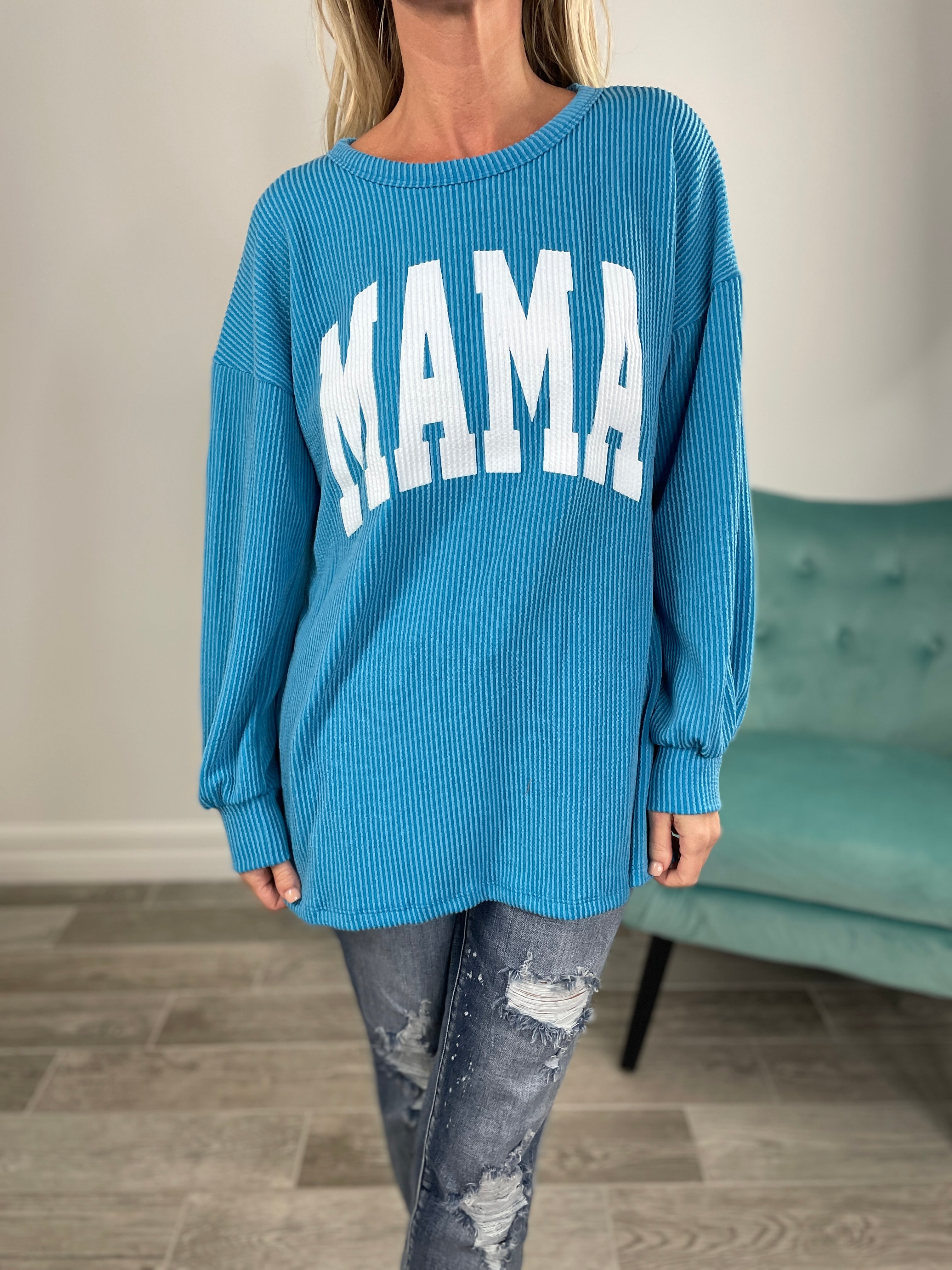 Mama Corded Sweatshirt-160 Sweatshirts- Simply Simpson's Boutique is a Women's Online Fashion Boutique Located in Jupiter, Florida