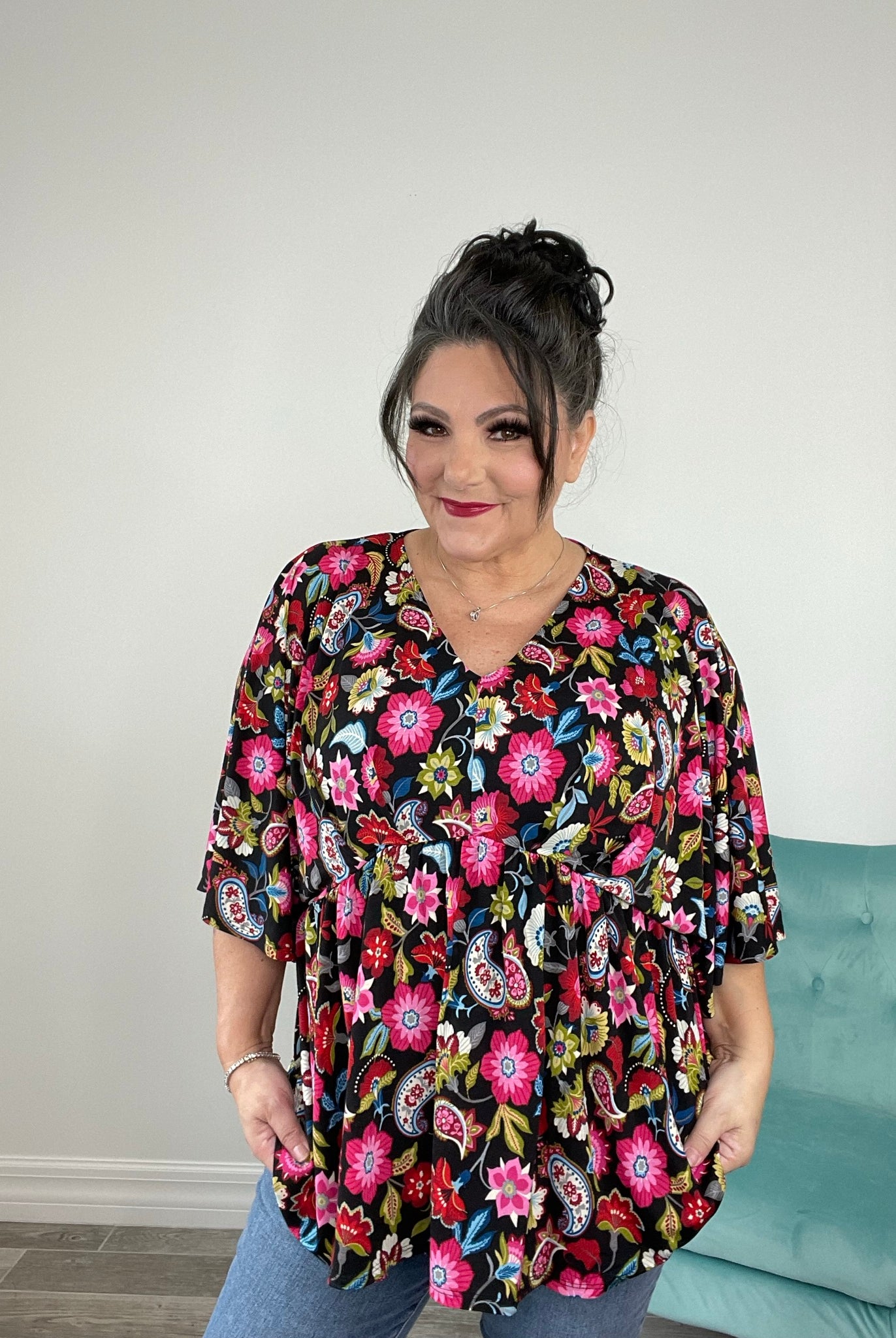 Dear Scarlett Black Multi Floral Dreamer-110 Long Sleeves- Simply Simpson's Boutique is a Women's Online Fashion Boutique Located in Jupiter, Florida