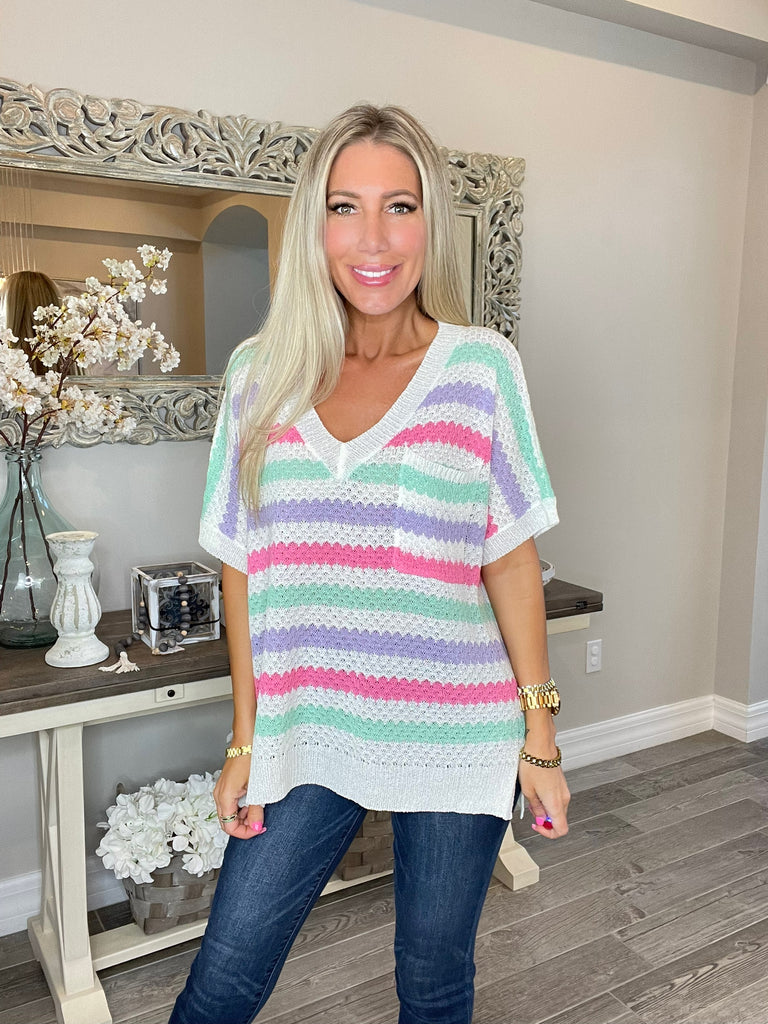 Candy Land Short Sleeve Knit Top-100 Short Sleeves- Simply Simpson's Boutique is a Women's Online Fashion Boutique Located in Jupiter, Florida