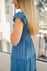 Ocean Blue Flutter Sleeve Midi Dress-240 Dresses- Simply Simpson's Boutique is a Women's Online Fashion Boutique Located in Jupiter, Florida