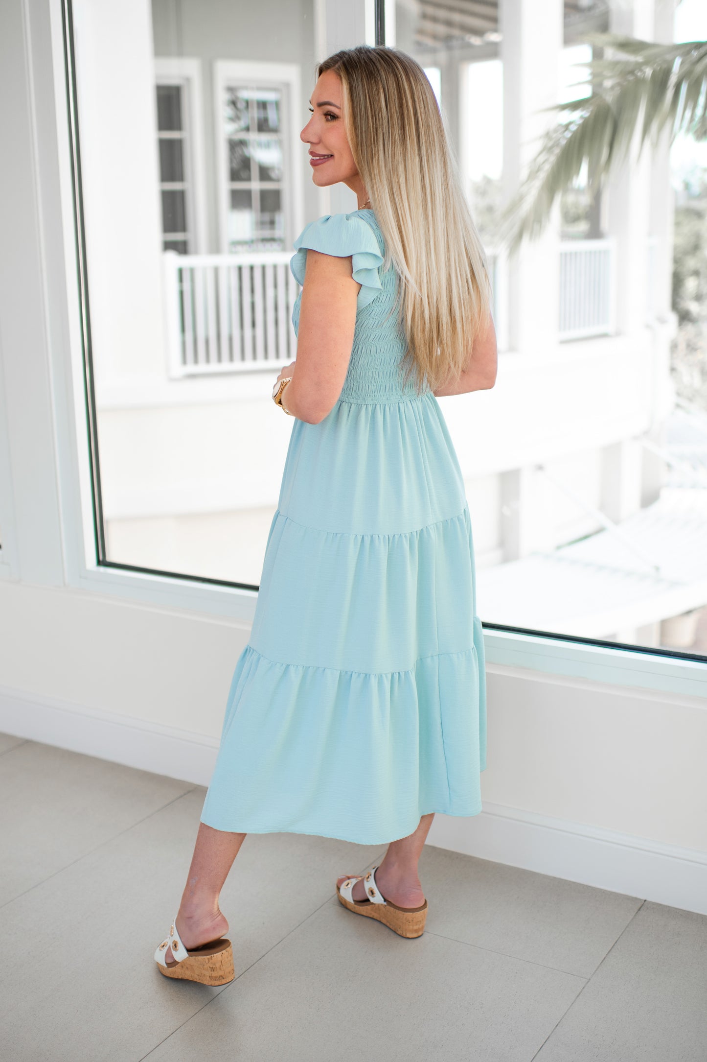 Baby Blue Flutter Sleeve Midi Dress-240 Dresses- Simply Simpson's Boutique is a Women's Online Fashion Boutique Located in Jupiter, Florida