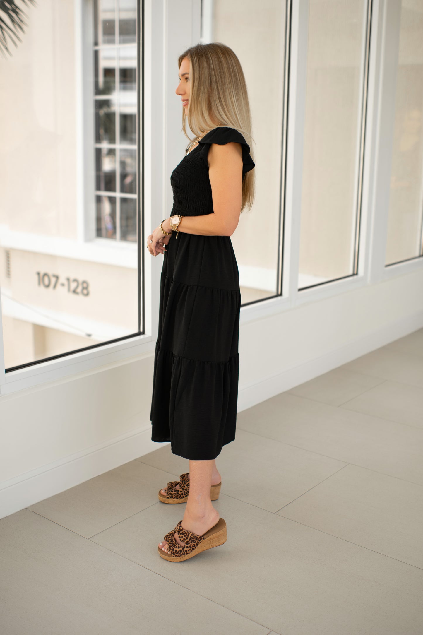 Black Flutter Sleeve Midi Dress-240 Dresses- Simply Simpson's Boutique is a Women's Online Fashion Boutique Located in Jupiter, Florida