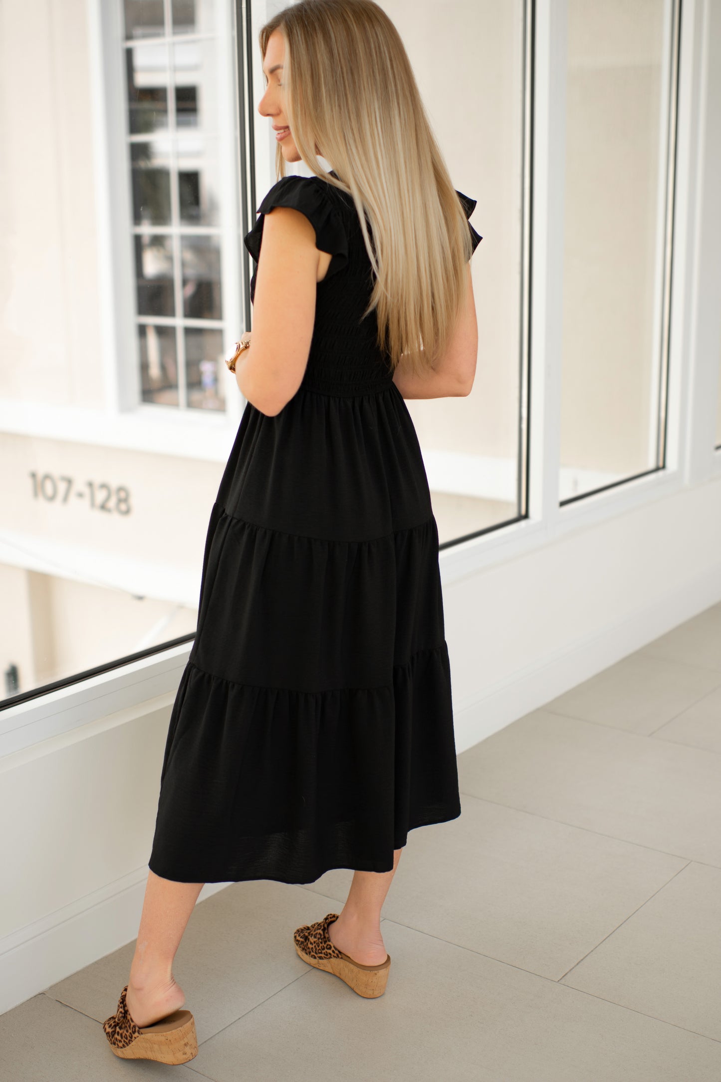 Black Flutter Sleeve Midi Dress-240 Dresses- Simply Simpson's Boutique is a Women's Online Fashion Boutique Located in Jupiter, Florida