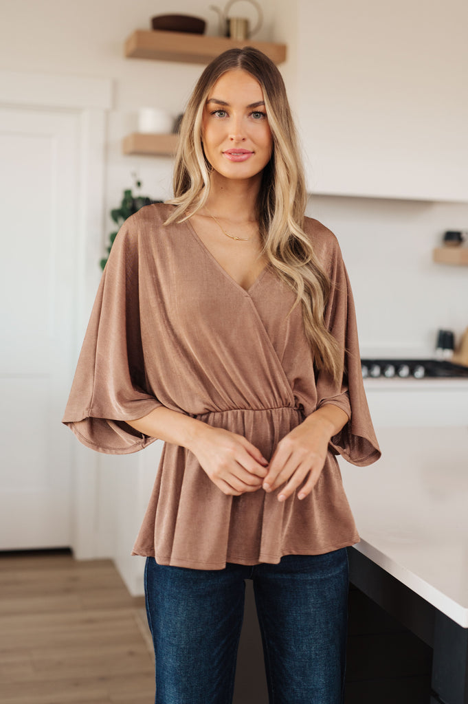 Dazzlingly Draped V-Neck Blouse-Shirts & Tops- Simply Simpson's Boutique is a Women's Online Fashion Boutique Located in Jupiter, Florida
