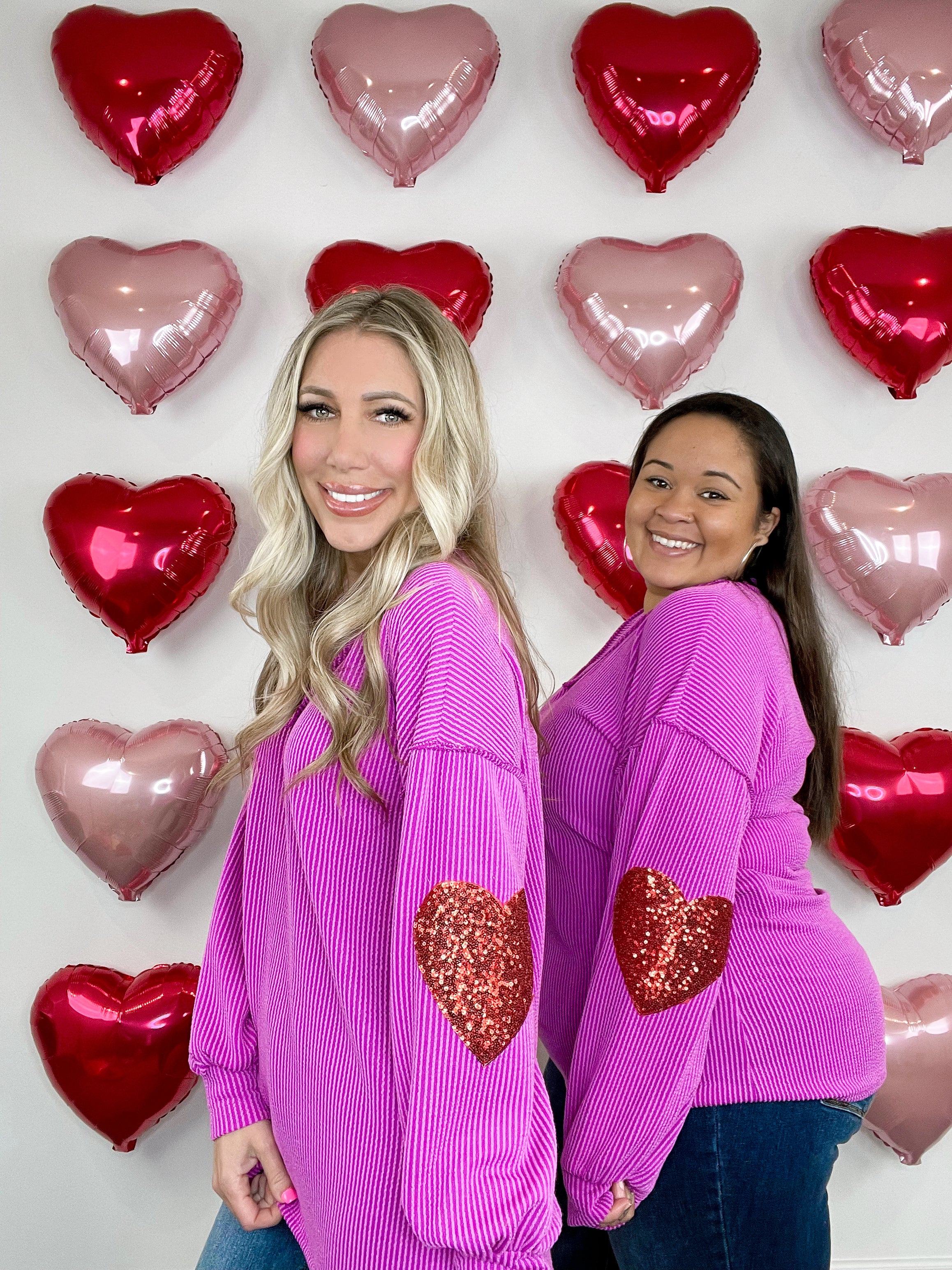 Magenta Corded Sweatshirt W/Heart Elbow Patch-160 Sweatshirts- Simply Simpson's Boutique is a Women's Online Fashion Boutique Located in Jupiter, Florida