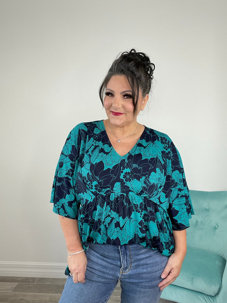Dear Scarlett Navy Teal Floral Dreamer-100 Short Sleeves- Simply Simpson's Boutique is a Women's Online Fashion Boutique Located in Jupiter, Florida