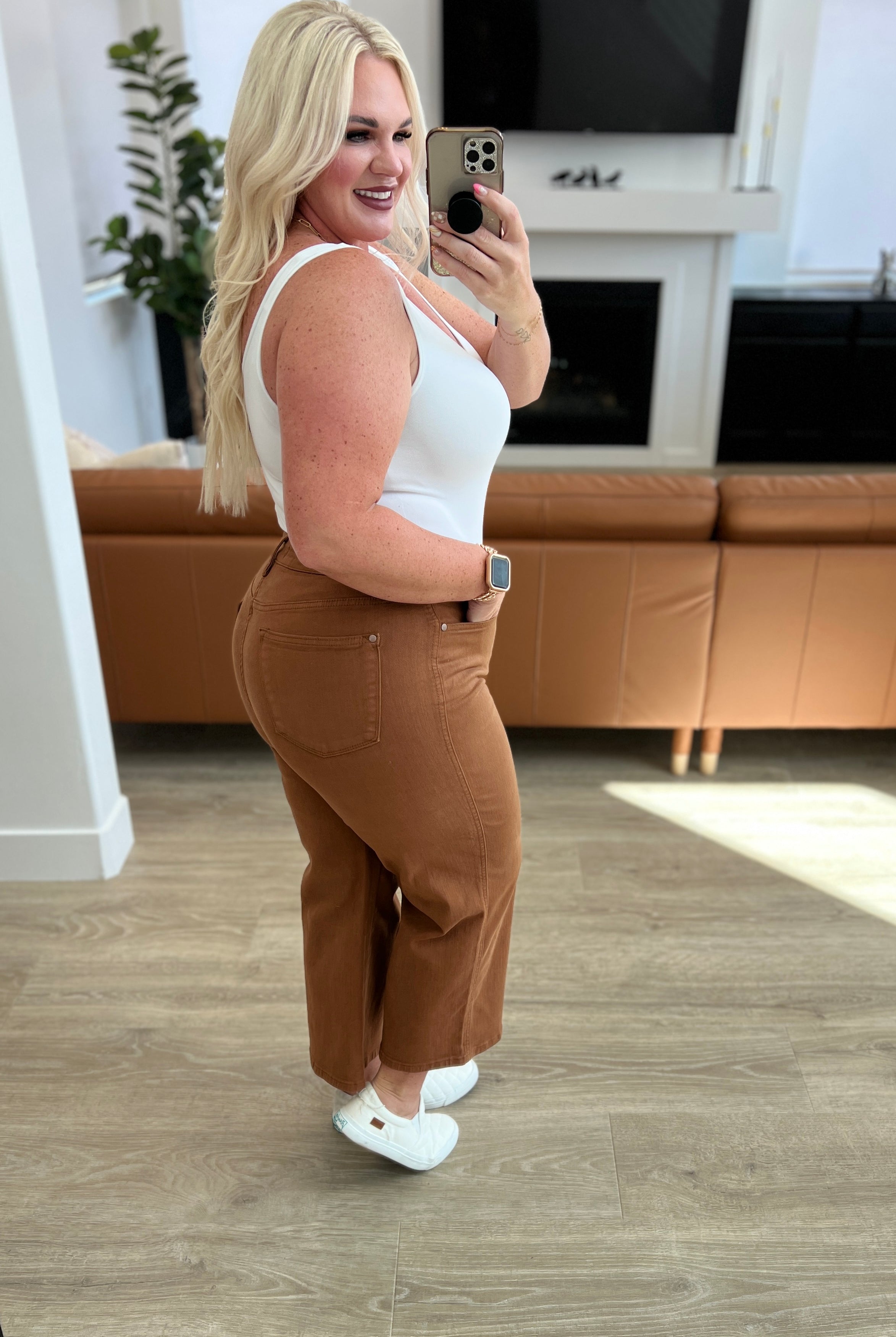 Judy Blue Tummy Control Camel Colored Cropped Wide Leg Jeans-200 Jeans- Simply Simpson's Boutique is a Women's Online Fashion Boutique Located in Jupiter, Florida