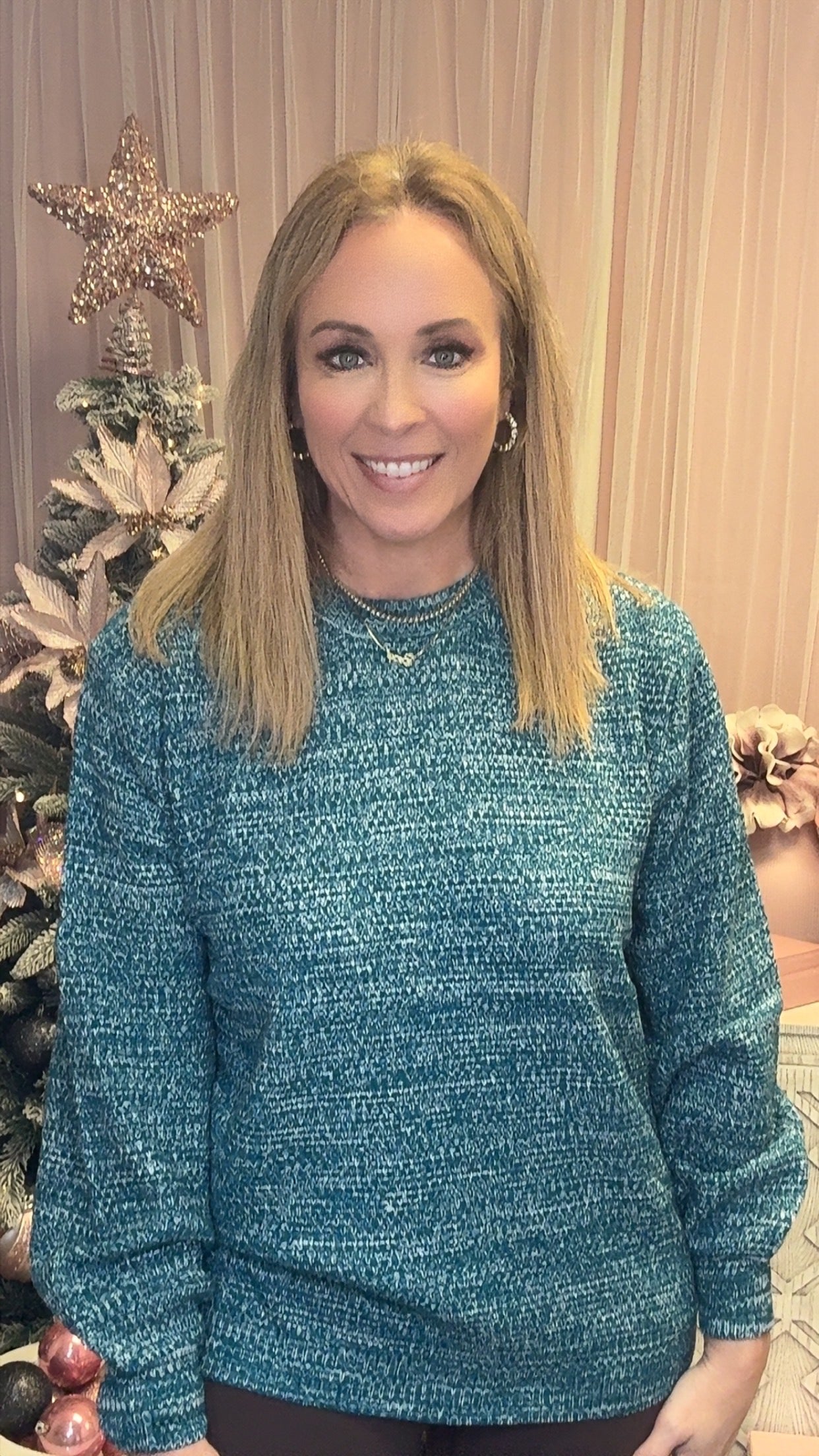 Teal Heathered Sweater-150 Sweaters- Simply Simpson's Boutique is a Women's Online Fashion Boutique Located in Jupiter, Florida