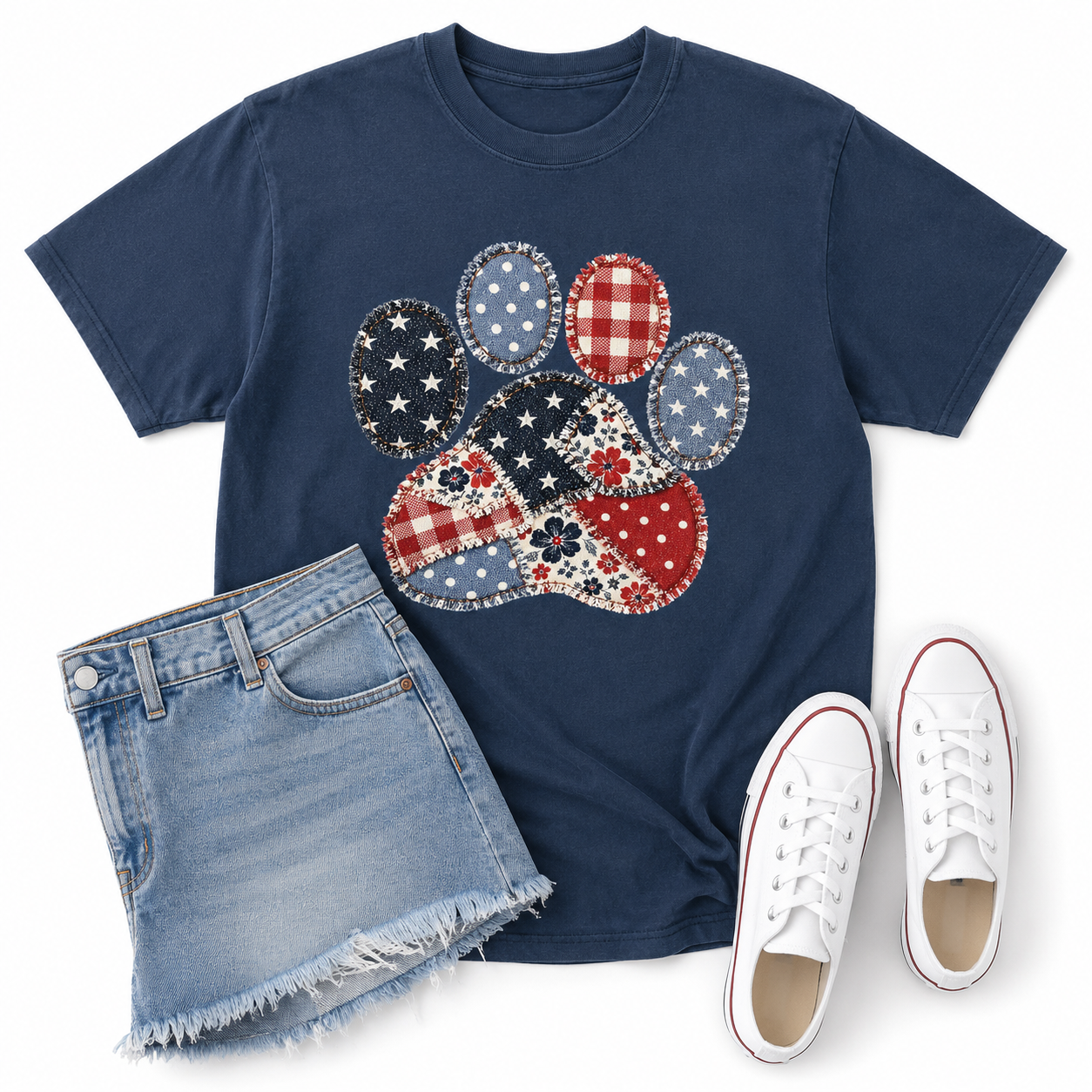 Preorder Americana Patchwork Paw Graphic Tee-140 Graphic Tees- Simply Simpson's Boutique is a Women's Online Fashion Boutique Located in Jupiter, Florida