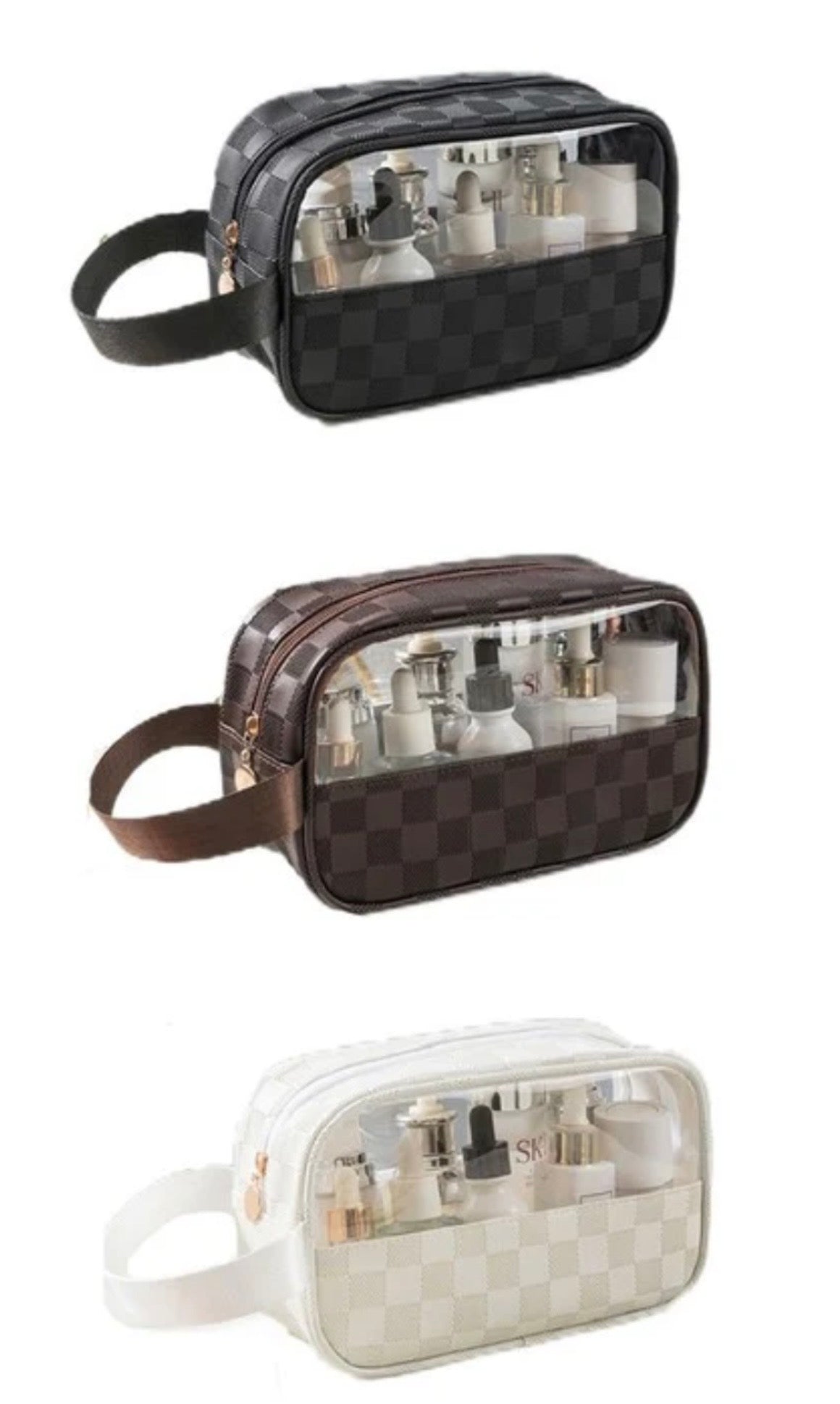 Checkered Monogram Clear Cosmetic Makeup Bag