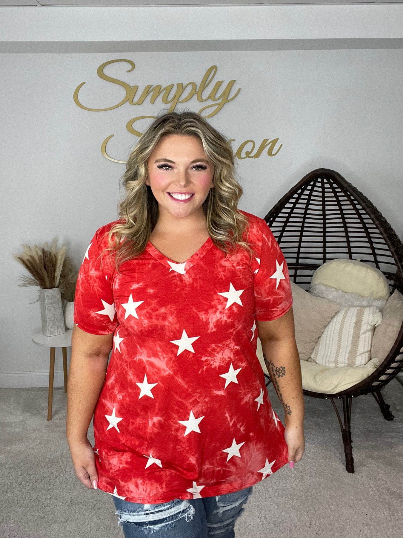 Star V-Neck Top-100 Short Sleeves- Simply Simpson's Boutique is a Women's Online Fashion Boutique Located in Jupiter, Florida