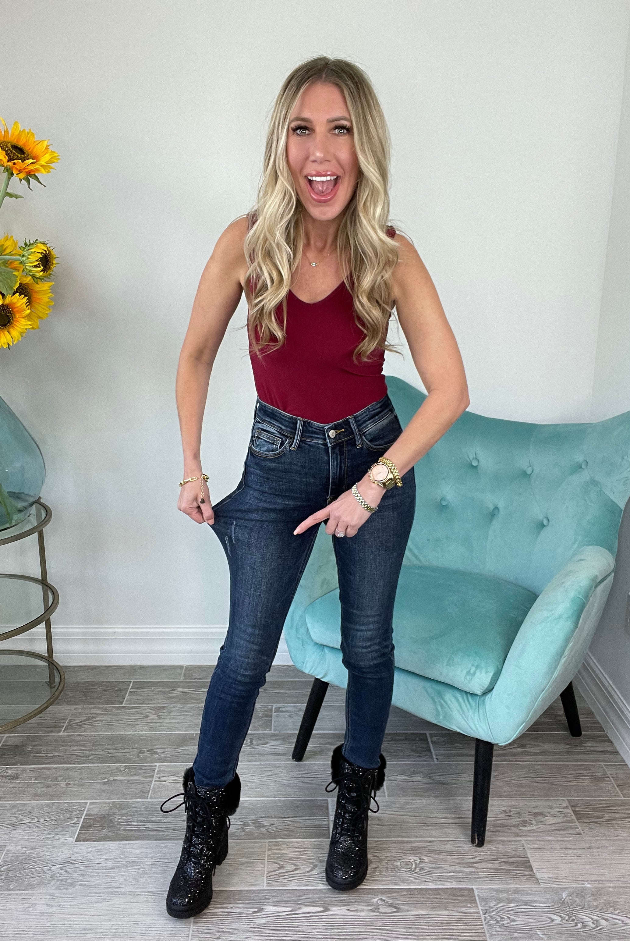 Judy Blue Mid Rise Raw Hem Skinny Jeans-200 Jeans- Simply Simpson's Boutique is a Women's Online Fashion Boutique Located in Jupiter, Florida