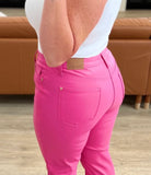 Judy Blue Tummy Control Pink Faux Leather Pants-Pants- Simply Simpson's Boutique is a Women's Online Fashion Boutique Located in Jupiter, Florida
