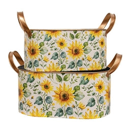 Oval Metal Sunflowers Buckets With Handles - 2/Set-290 Home/Gift- Simply Simpson's Boutique is a Women's Online Fashion Boutique Located in Jupiter, Florida