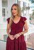 Burgundy Flutter Sleeve Midi Dress-240 Dresses- Simply Simpson's Boutique is a Women's Online Fashion Boutique Located in Jupiter, Florida