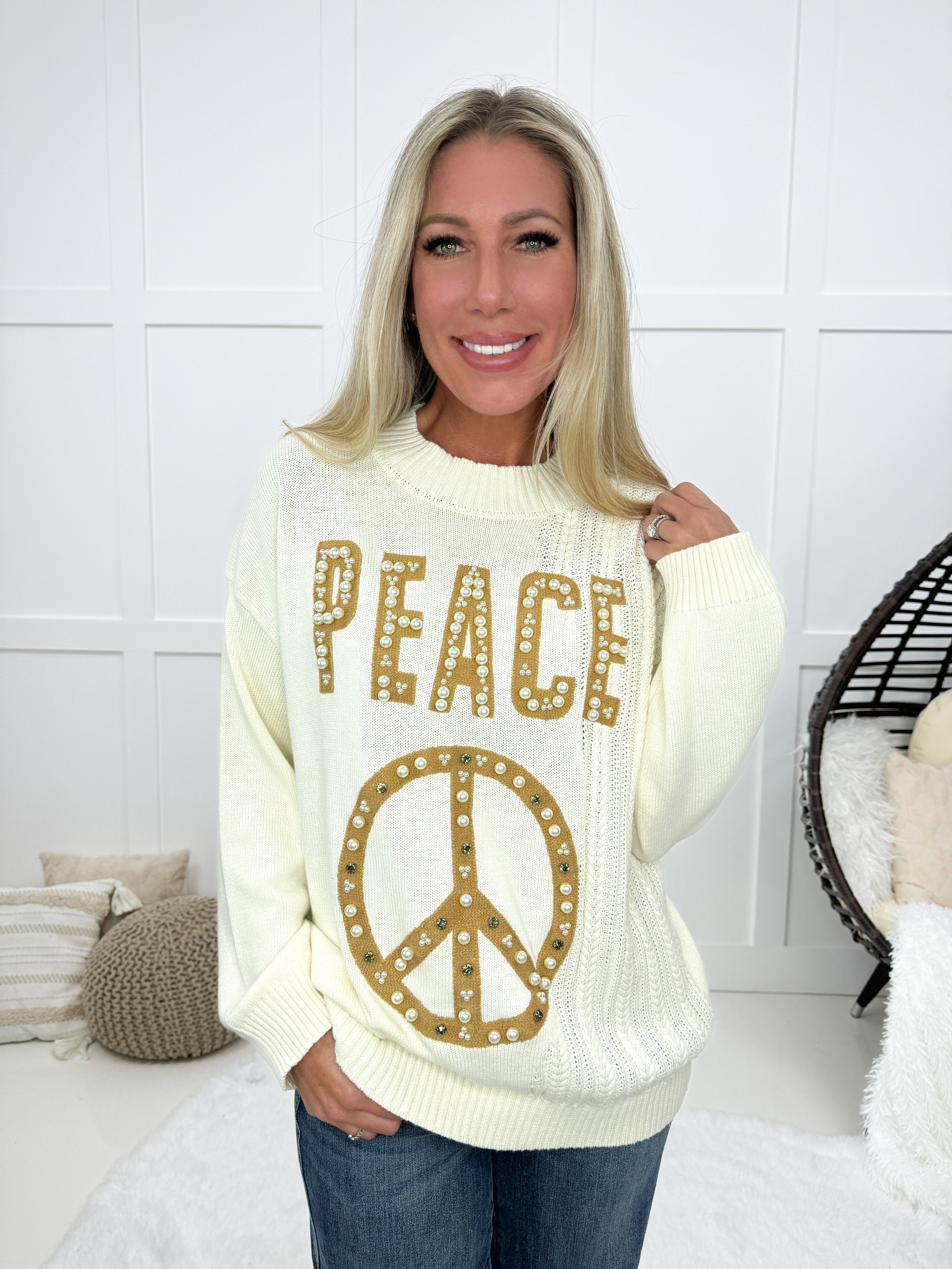 POL Peace and Pearls Sweater-150 Sweaters- Simply Simpson's Boutique is a Women's Online Fashion Boutique Located in Jupiter, Florida